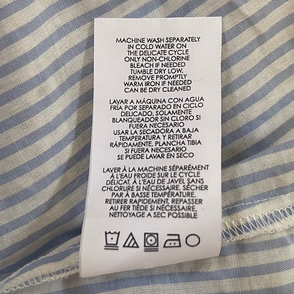 Cabi Whitney Shirt Top Button Stripe Floral Ruffle Casual Chic Blue Medium - Picture 11 of 14